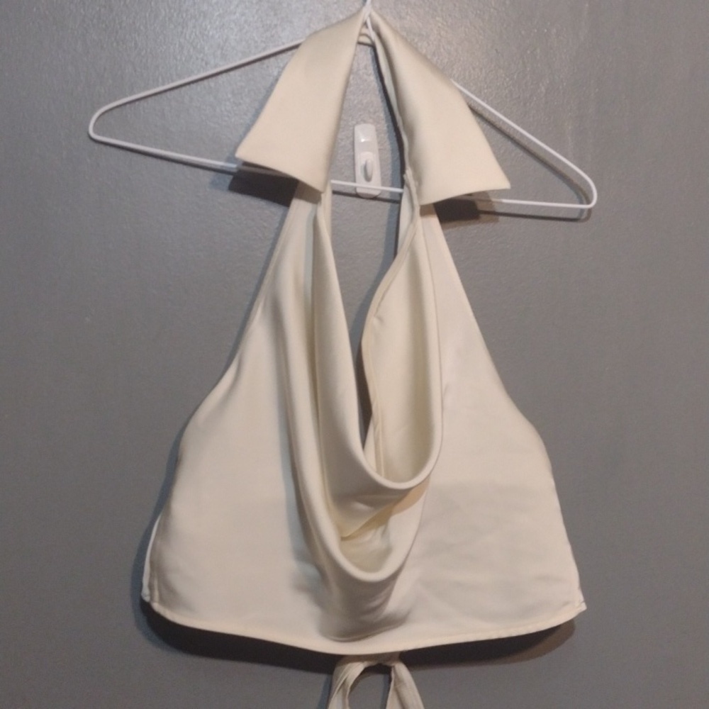 Crow neck collared back ties halter top size medium